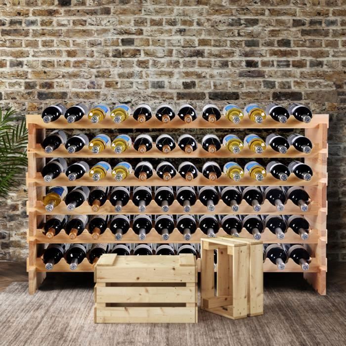 Étagère à Vin Casier à 72 Bouteilles en Bois de Pin Robuste Modulable 119 x 29 x 71,5 CM