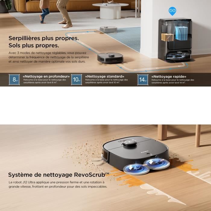 EUREKA J12 Ultra - Robot aspirapolvere e lavapavimenti con stazione di svuotamento automatica - Spazzola rotante - Doppia navigazione LiDAR