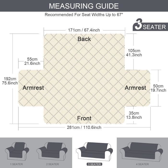 Funda para sofá - DARMOWADE - 3 plazas - Impermeable - Poliéster - Gris oscuro
