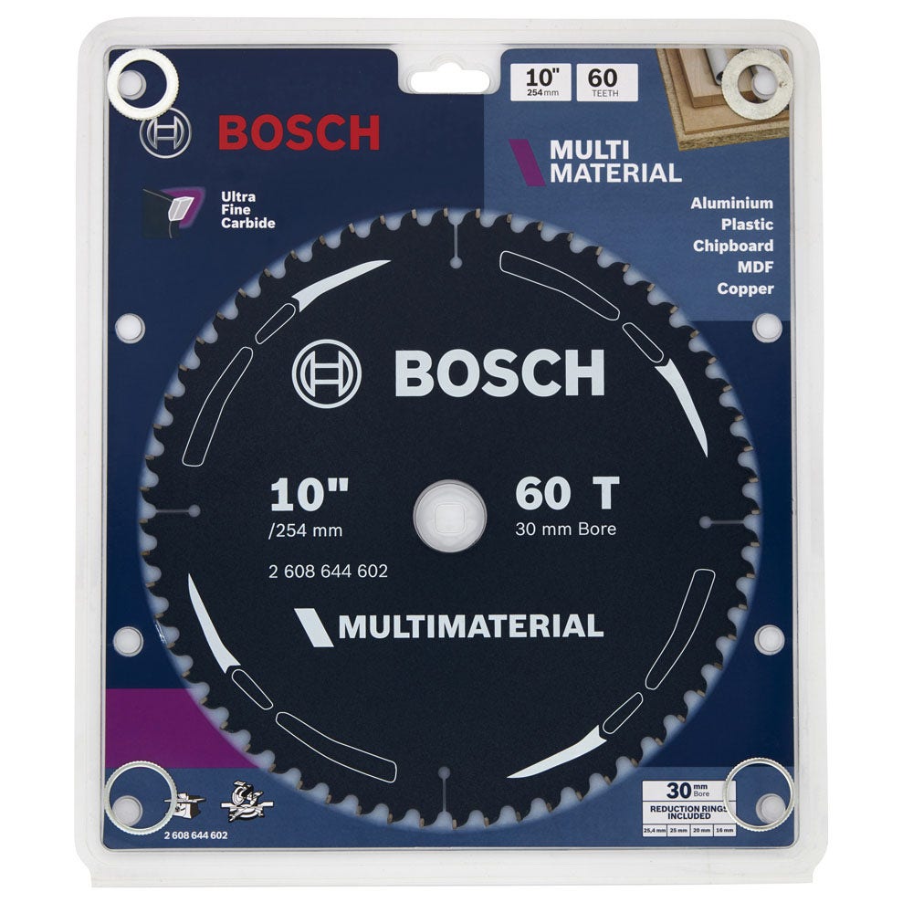 Disco de corte BOSCH TCT de 254 mm com 60 dentes para corte multiuso – MULTIMATERIAL