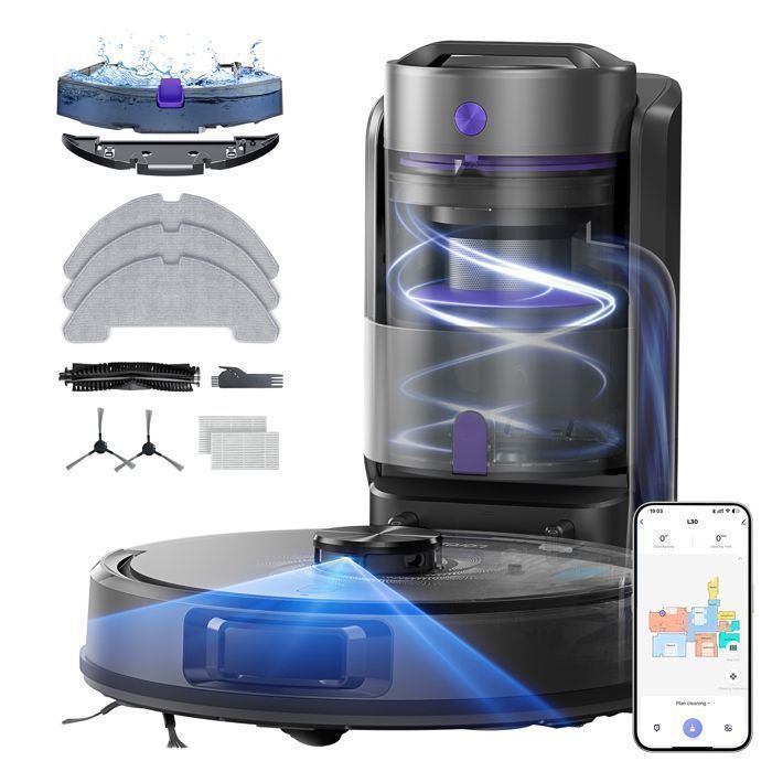 Laresar L30 Aspirateur Robot Laveur 10,000Pa avec Station sans Sac Vidage Automatique, Navigation LiDAR, Connecté APP/Alexa