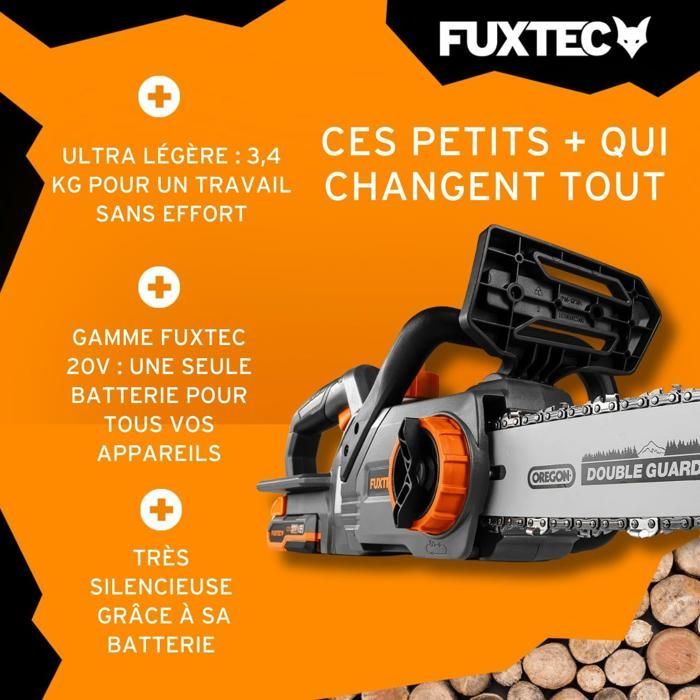 Motosega a batteria - FUXTEC FX-E1KS20 - Barra guida da 20 V e 25 cm - Batteria da 2 Ah e caricabatterie da 2,4 A
