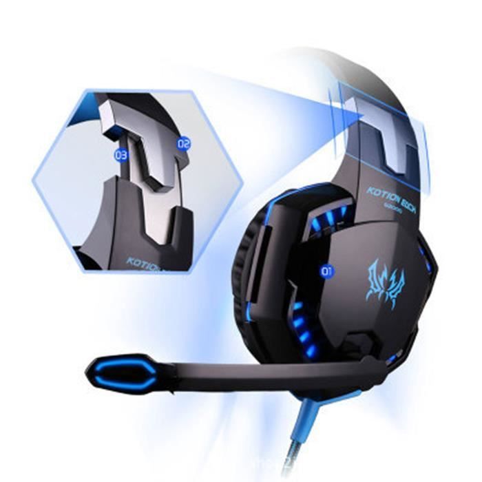Auriculares para juegos FUIENKO G2000 - Auriculares para juegos con audio estéreo de graves profundos - Cancelación de ruido - Negro y azul