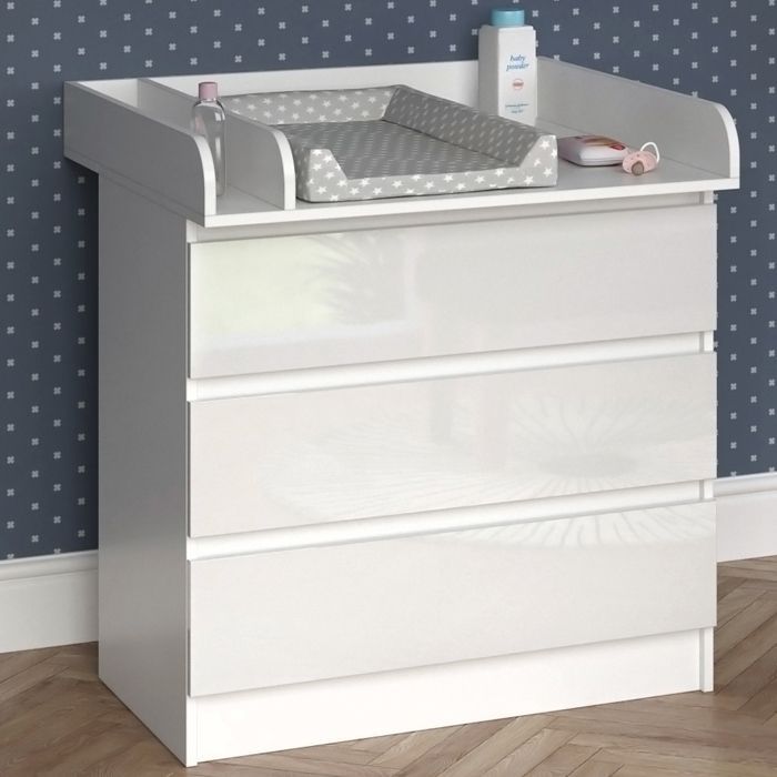 Fasciatoio Emma 80x87cm con 3 cassetti, bianco/bianco lucido, finitura lucida, Vicco 51740