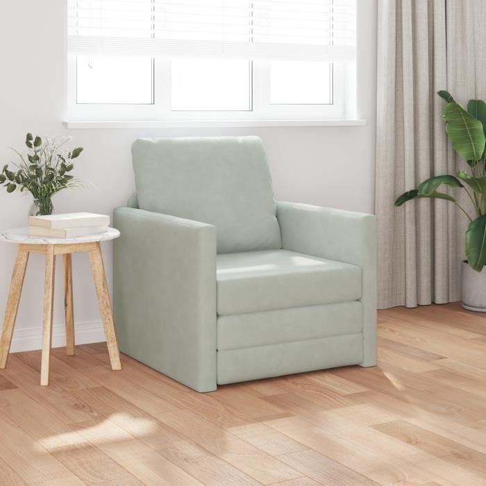 Divano trasformabile da pavimento in velluto 74x77x81 cm Grigio chiaro