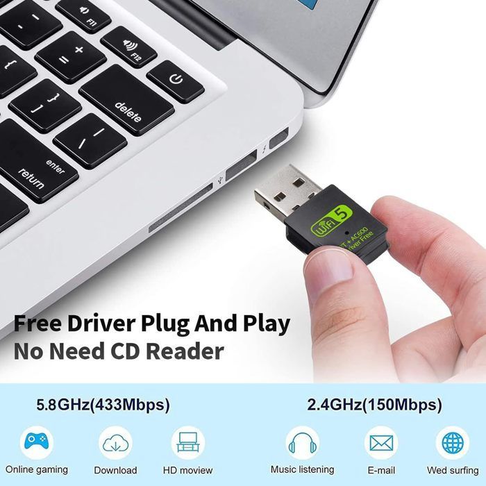 Adaptateur USB WiFi Bluetooth - HAUTSTORE - 600 Mbps - Double bande 2,4/5 GHz - Compatible Windows et MacOS