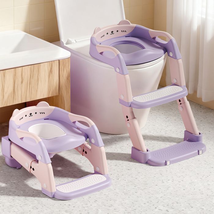 Riduttore per WC per bambini, vasino pieghevole con gradini antiscivolo, cuscino anti-schizzo, altezza regolabile.