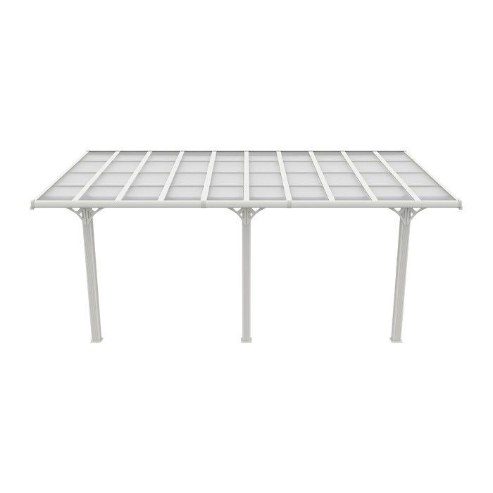 Pérgola adosada para cochera de aluminio con techo de policarbonato - 18,54 m² - blanco - PAZERA