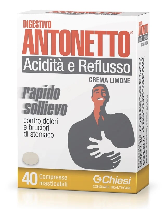 Antonetto's Digestive tegen maagzuur en reflux, voedingssupplement met citroensmaak, 40 tabletten