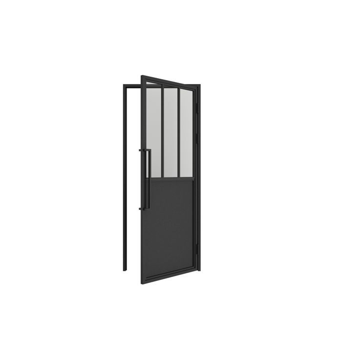 Schulte loft-style interior glass door, 93x204cm, hinged glass door, workshop style with black base, left-hand opening