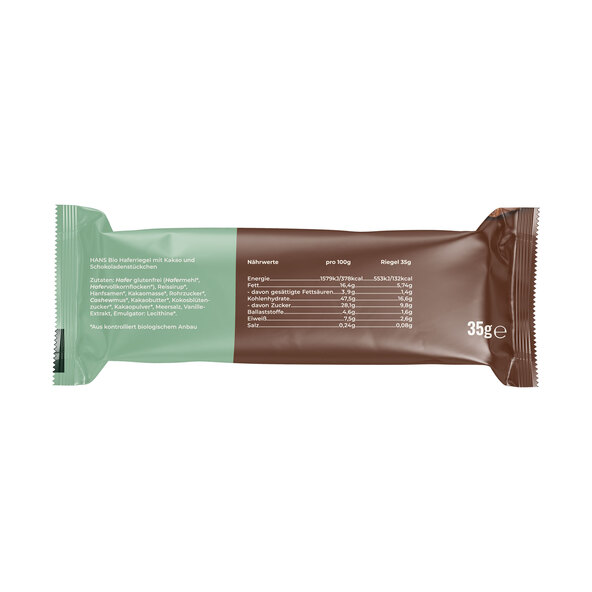 Baton de ovăz Vegane Bio, ciocolată dublă, set de 16 bucăți (16 x 35g = 560g)