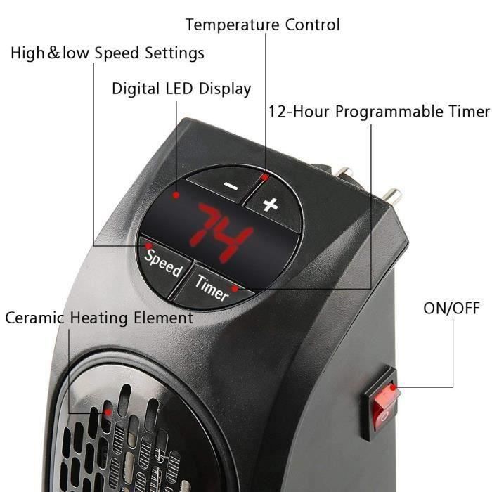 Chauffage soufflant - ROKOO - BD11374 - 400W - Minuterie 12h - Affichage numérique LCD