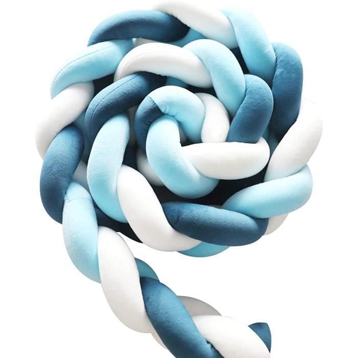 Protector de cama 3M con forma de serpiente, cojín trenzado de terciopelo suave para sofá, 100% hecho a mano (blanco + azul + azul oscuro).