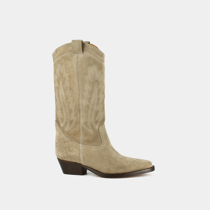 Bottes à bouts pointus et surpiqures apparentes  en croute taupe