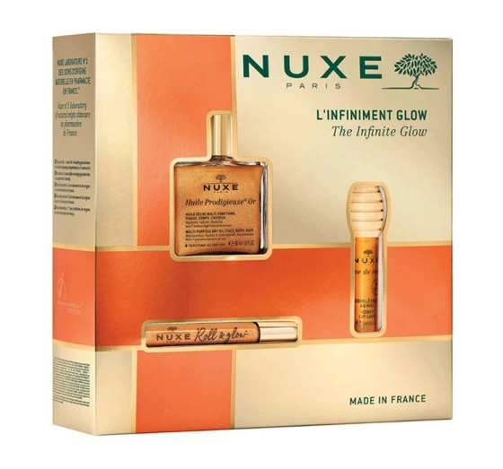 Nuxe The Infinite Glow zestaw kosmetyków wielofunkcyjny olejek 50 ml   olejek roll-on 8 ml   balsam do ust 10 ml