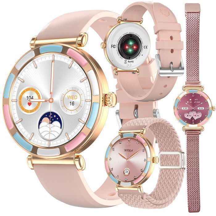 XTRADITECH Women's Smartwatch, Sport Alloy, Diamond Cut, Multicolor Rhinestones, Gold, Rose Gold, Blue, Round, 1.27