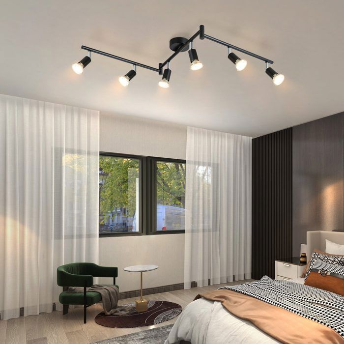 NETTLIFE 330 Spot Ceiling Light - Black - GU10 6 Bulbs - 350° Adjustable