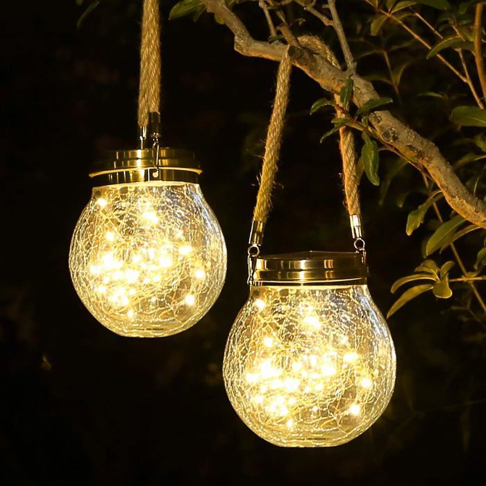 Paquete de 2 luces solares para exteriores, farol de exterior con 20 LED, decoración de jardín impermeable, iluminación de patio, luz cálida.