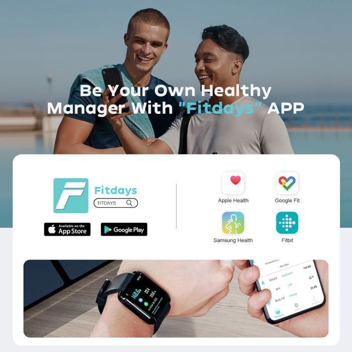 Balance Pèse Personne Connectée avec Affichage VA 15 Données Corporelles et Fréquence Cardiaque pour APP Andriod et iOS Max. 180kg