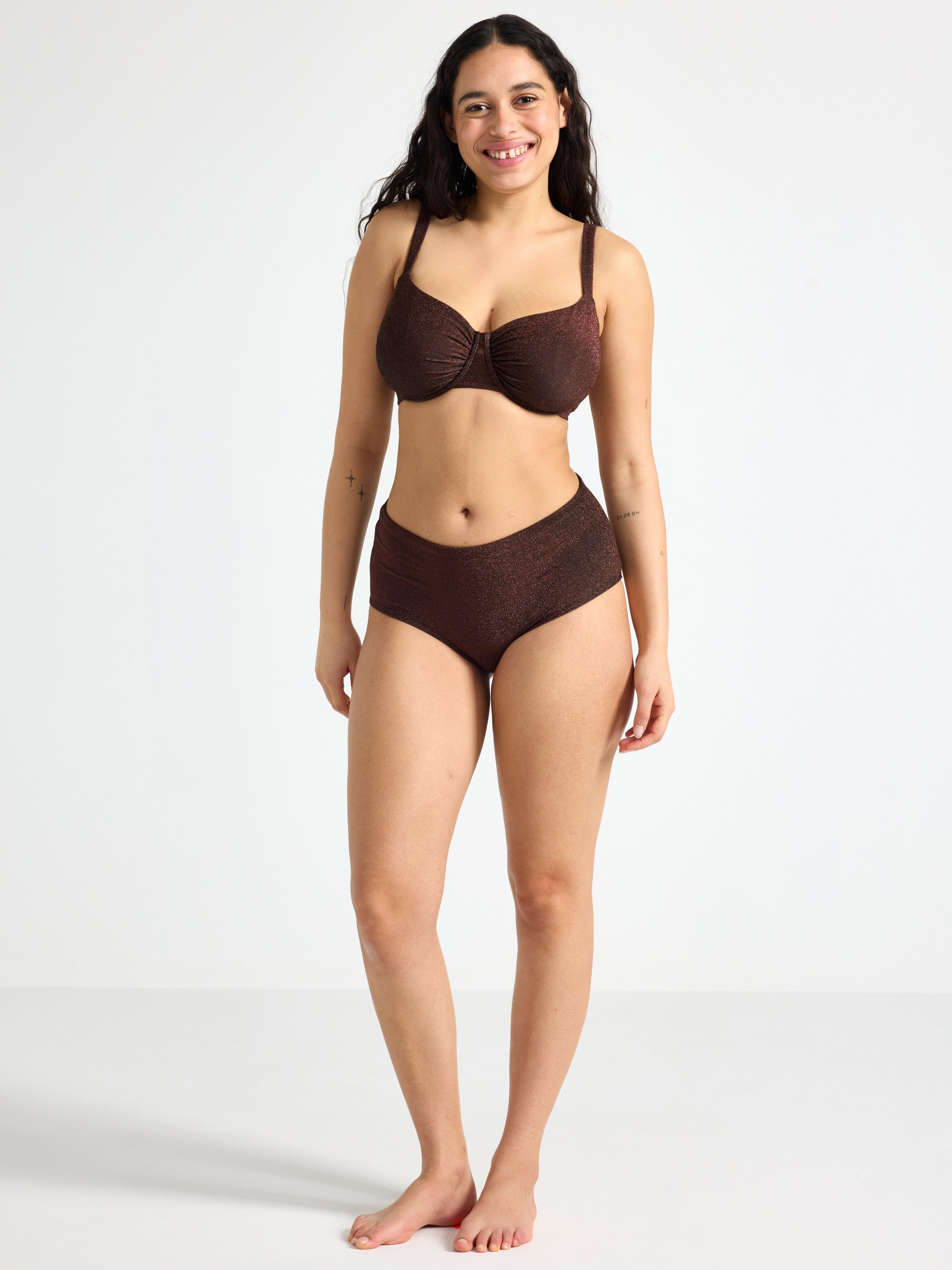 Glittrig bikiniunderdel Marron Foncé