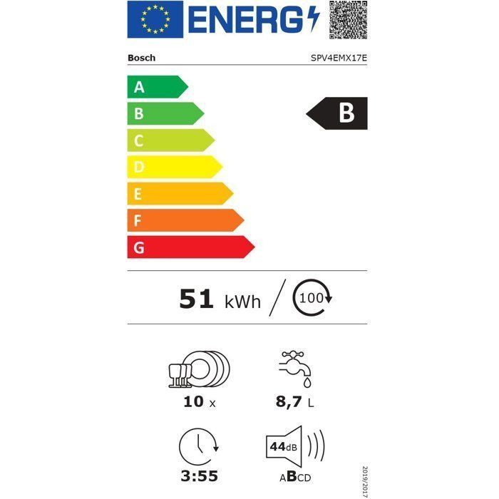 BOSCH SPV4EMX17E SER4 Volledig geïntegreerde vaatwasser - 10 couverts - 45 cm breed - 44 dB - 6 programma's - Besteklade - Energieklasse B