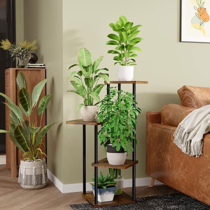 Plant Stand - Bamworld - 4-Tier Plant Shelf - Suitable for Living Room, Bedroom, Balcony, etc. - Brown
