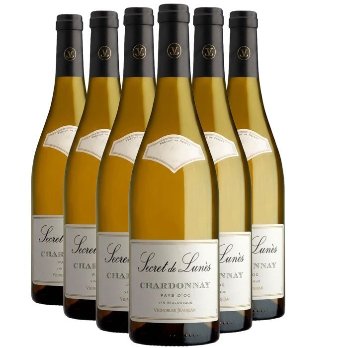 Jeanjean Vineyards Pays d'Oc Secret de Lunès Chardonnay 2024 - Vino Blanco de Languedoc-Rosellón (6 x 75cl) Ecológico