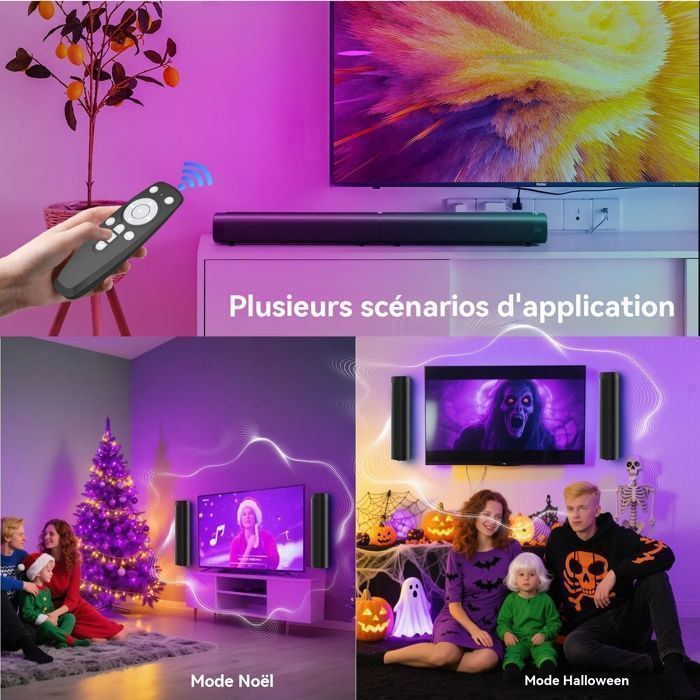 Barra de sonido para TV - Refuerzo de graves - Barra de sonido con subwoofer para cine en casa - HDMI ARC