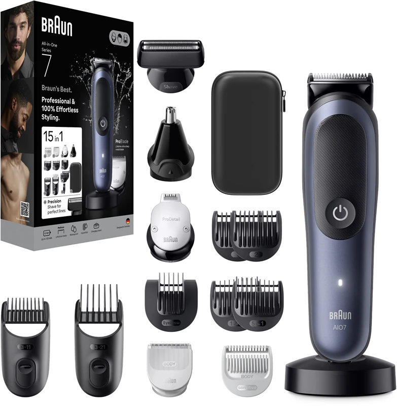 Conjunto de cuidados pessoais Braun All-In-One Series 7 AIO7580 15 em 1 para cabelo, barba e corpo