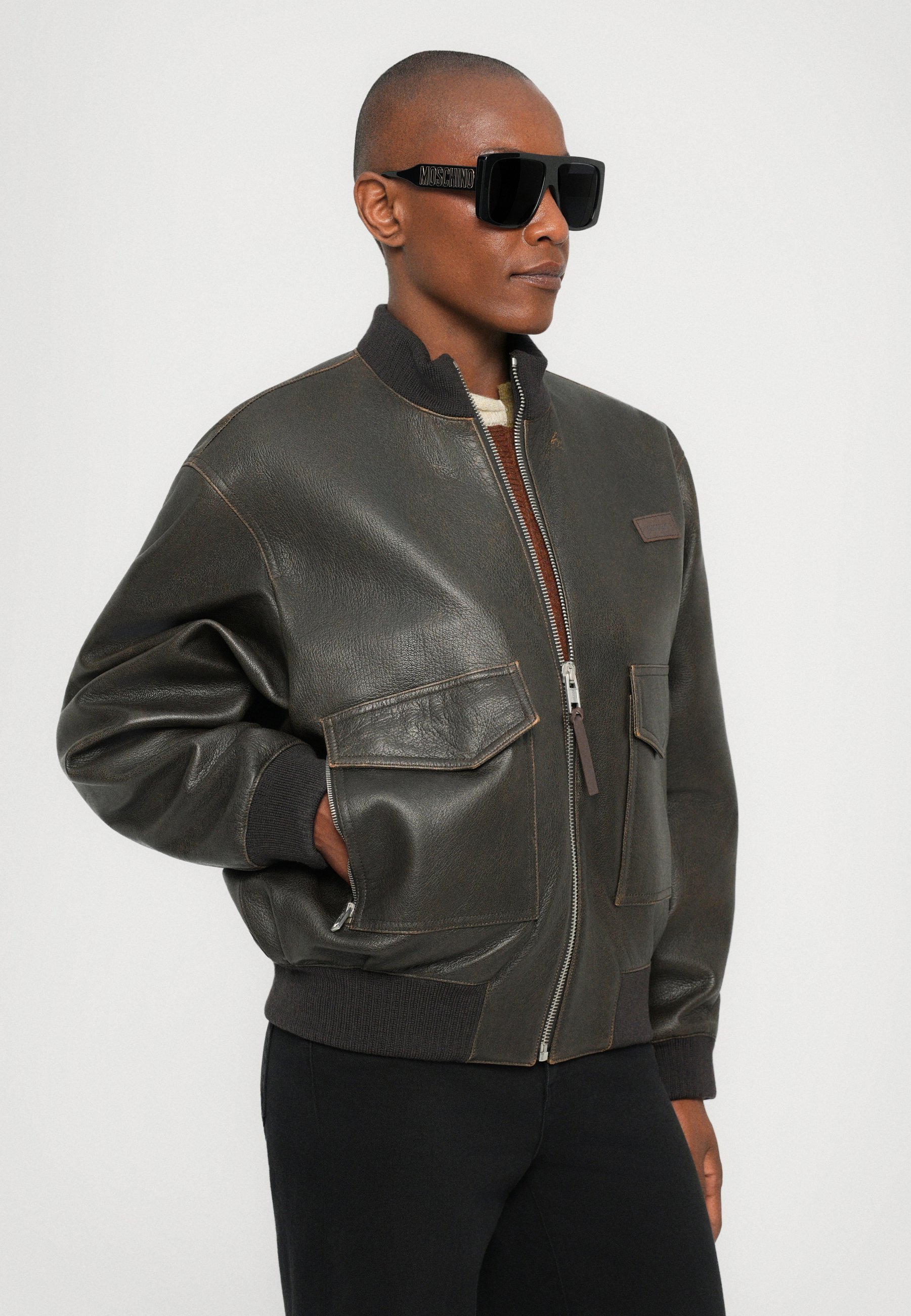 Veste en cuir MOSCHINO - marron