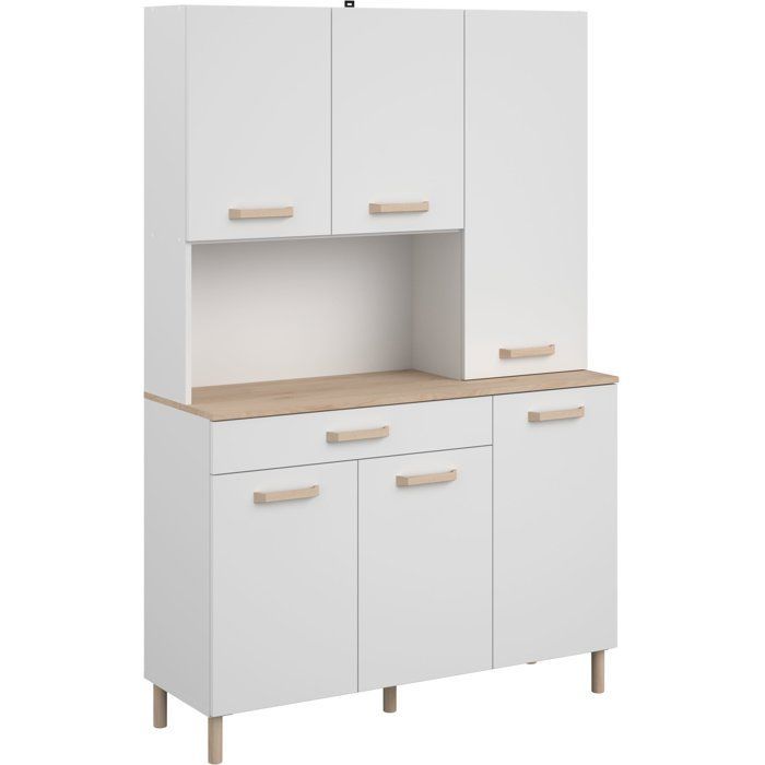 Buffet de cuisine - ESSENTIEL 2 - 120,1 x 40,3 x 182,6 cm - Blanc / Chêne - PARISOT