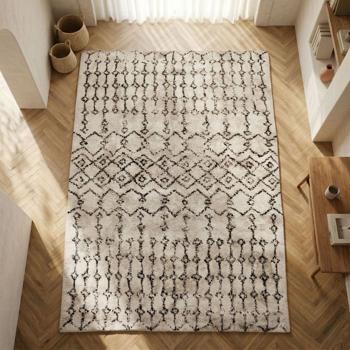 Berberteppich aus ecrufarbener Baumwolle, 160 x 230 cm