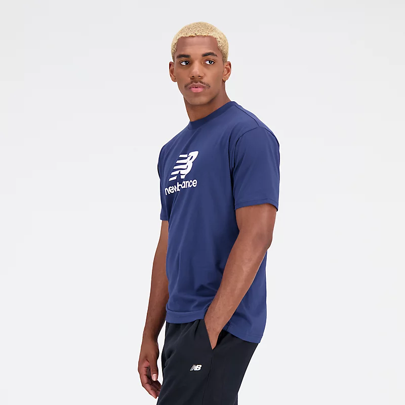 Heren Essentials Stacked Logo katoenen jersey T-shirt met korte mouwen - NB NAVY