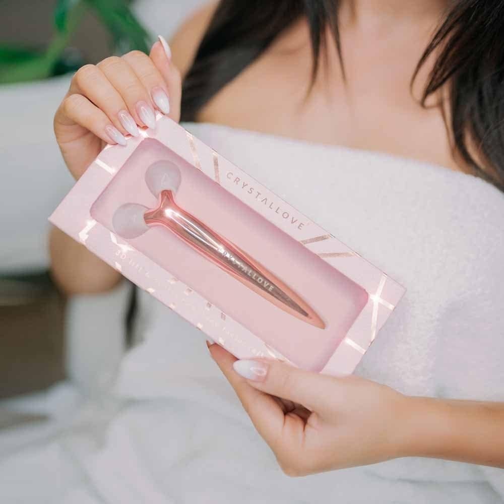 Crystallove masažer za lice 3D Lift roller od ružičastog kvarca - 1 komad