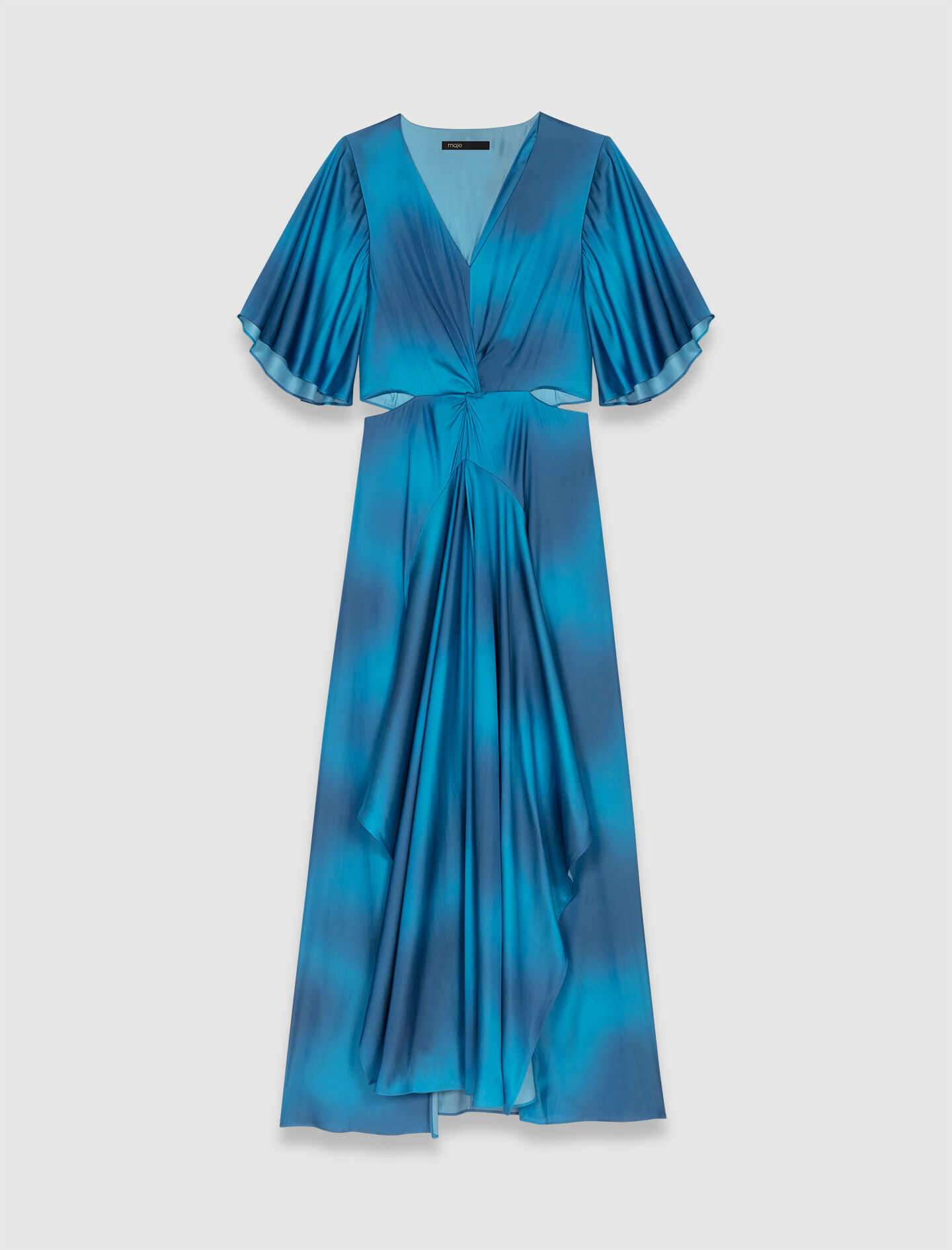 Rochie lungă din satin - Albastră