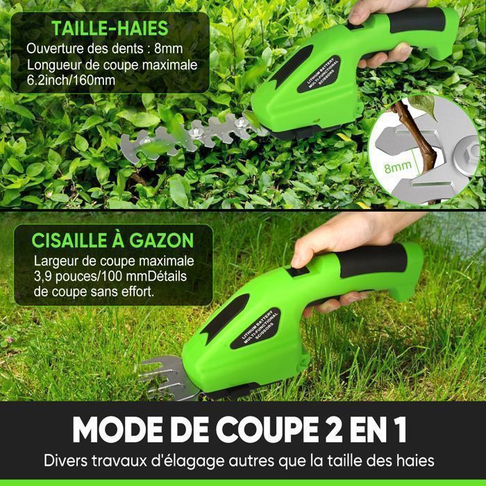 Tesoura de poda sem fio BRILLSTEN 7,2V 3000mAh – aparador de sebes de 15cm / aparador de relva de 8,5cm, 1kg