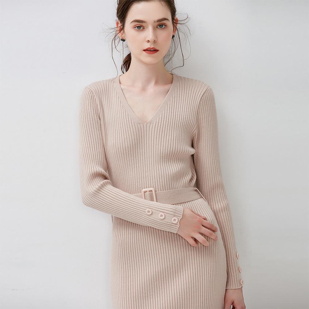 Robe pull longue automne-hiver femme, mode tricot décontractée, robe pull chaude à manches longues en tissu pour femme