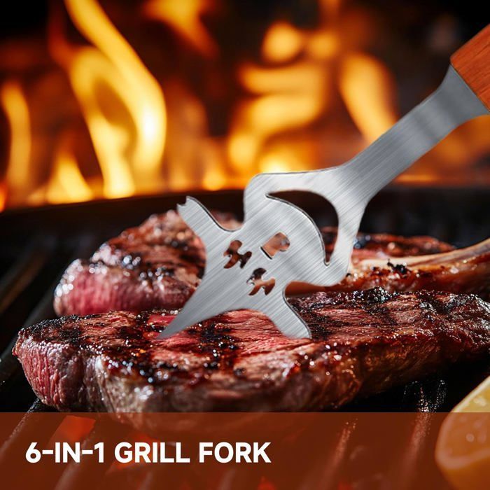 Accessoire Kit Barbecue 3 Pièces en Acier Inoxydable et Manche en Bois – Ustensiles Barbecue Professionnels avec Spatule INOX,Pince