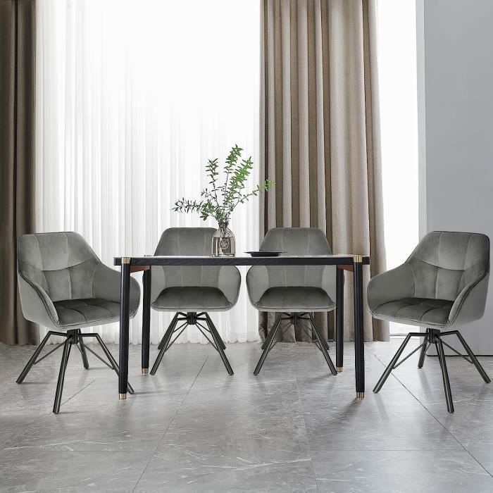 Silla giratoria WOLTU 360°, juego de 2, silla de comedor escandinava, silla de cocina de terciopelo, gris oscuro W0ATT0020-2