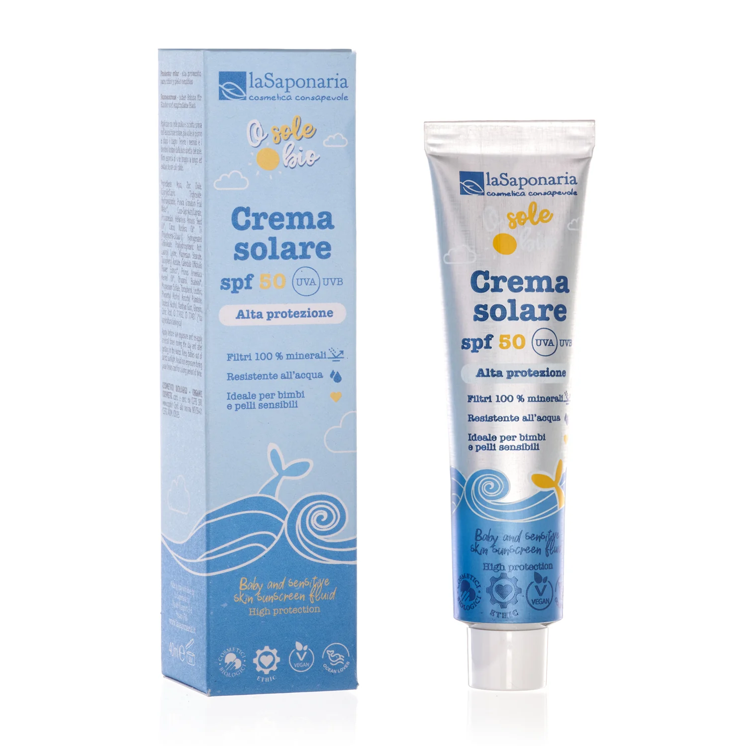 Osolebio Crema Solare SPF50 - Crema Solare Bambini, Crema solare corpo alta prot., Solare viso alta prot., Prodotti per Bambini