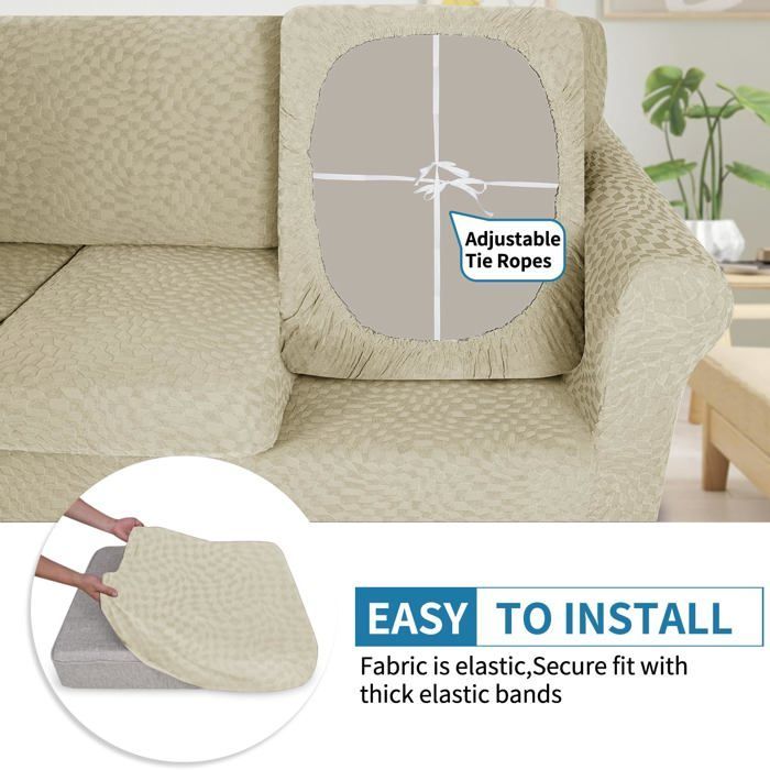 Ystyle Housse Assise Canapé, Housse Coussin Canape Extensible, Housses De Coussin De Siège De Canapé (1 Place, Beige)