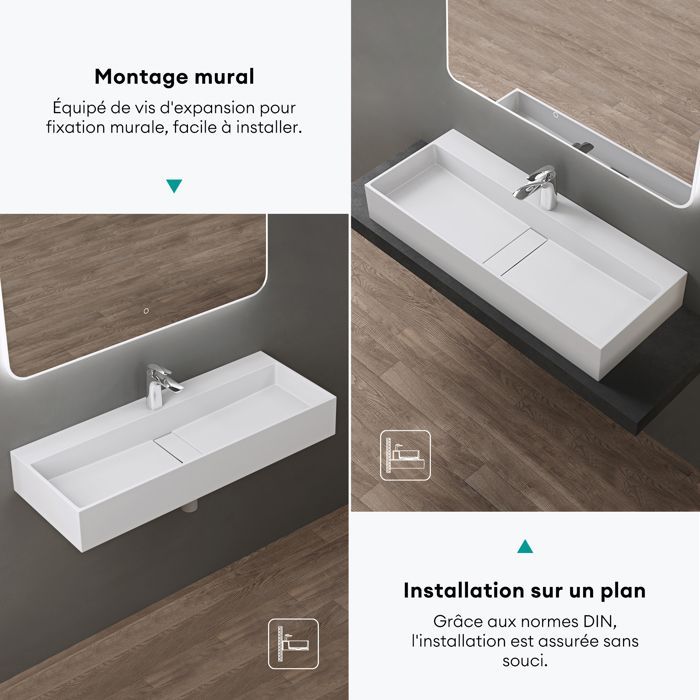 Lavabo de encimera doporro, blanco mate, lavabo de baño mural, lavabo rectangular de 80 cm con tapa de desagüe, Colossum6028