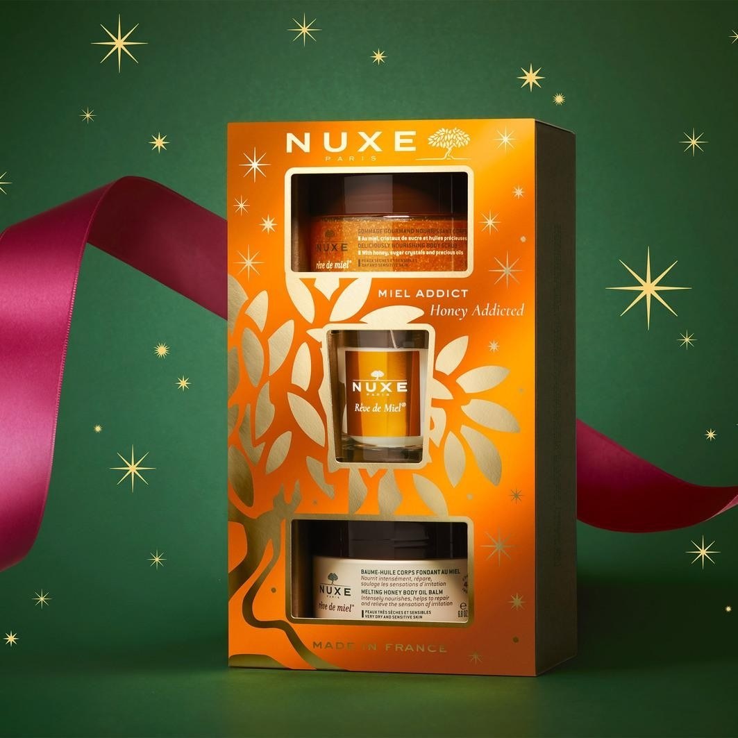 NUXE kūno priežiūros rinkinys „Nuxe Rêve de Miel®“ dovanų rinkinys – atraskite meilę medui – kūno šveitiklis 175 ml + kūno balzamas 200 ml + žvakė 70 g 1 vnt.