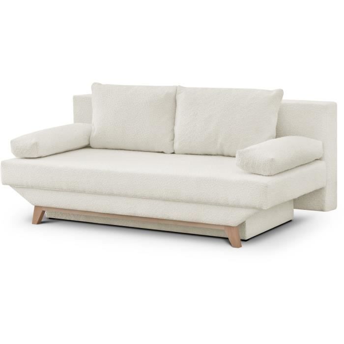 TEIJO 3-seater convertible sofa - Beige bouclé fabric - Storage compartment - W187 x D91 x H82 cm