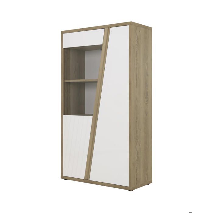 Sideboard mit zwei Türen in Hochglanzweiß mit Eichenholzoptik, elegantes Design