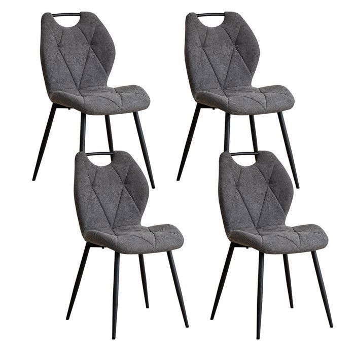 Lot de 4 chaises - DOWISDOLY - Chaise de Salle à Manger avec poignées - Vintage - Pieds en métal - Gris foncé