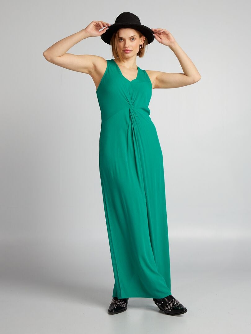 Vestido largo con detalles trenzados - VERDE