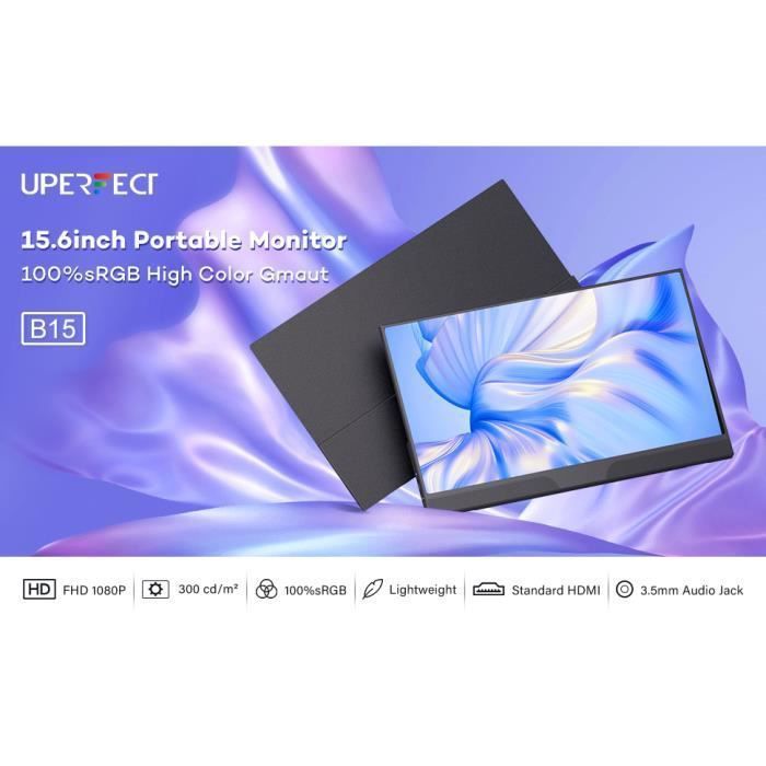 Ecran portable Eviciv B15 - Moniteur Portable 15.6 Pouces - 1200:1 Rapport de contraste - 100% sRGB FHD pour Ecran gamer - Noir