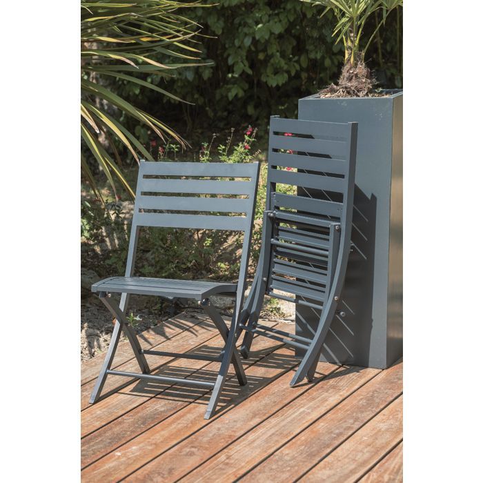 Ensemble repas de jardin 4 places en aluminium  - Gris anthracite