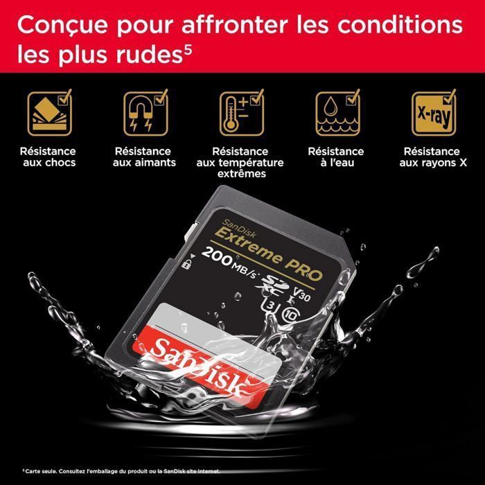 Cartão SanDisk Extreme PRO SDXC RescuePRO Deluxe de 256 GB, até 200 MB/s, UHS-I, Classe 10, U3, V30